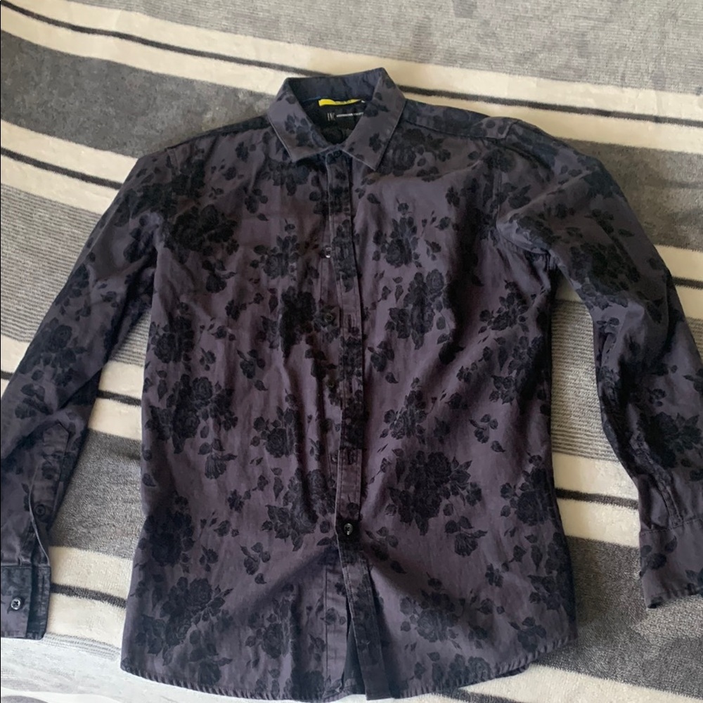 Purple Button-Up Shirt with Black Floral